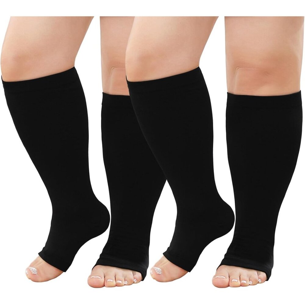 Plus Size Compression Socks: Open Toe Wide Calf C… - image 1